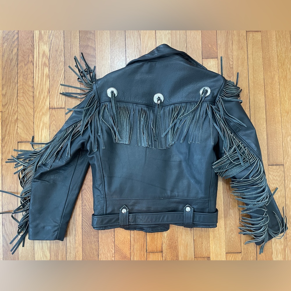 Vintage biker fringe black leather moto jacket - Picture 16 of 16
